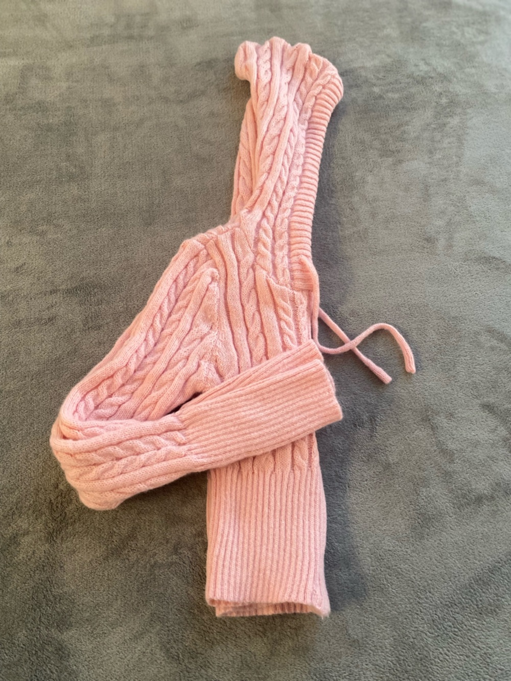 Pink Cable Knit Cropped Zip Hoodie Cardigan Small - Picture 7 of 14